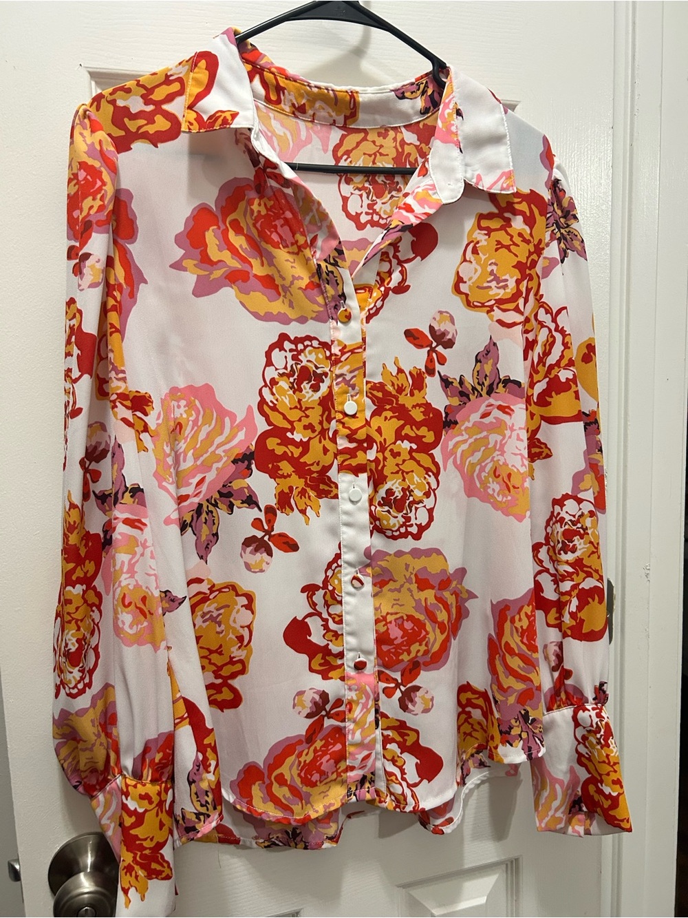 Floral Button-Front Blouse - Pink & Yellow